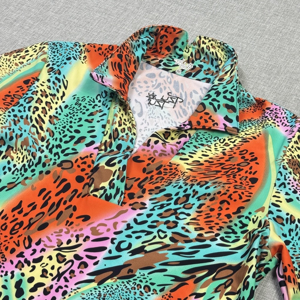 Tzu Tzu Polo Tunic Womens Medium‎ Multicolor Animal Print Short Sleeve Tagless